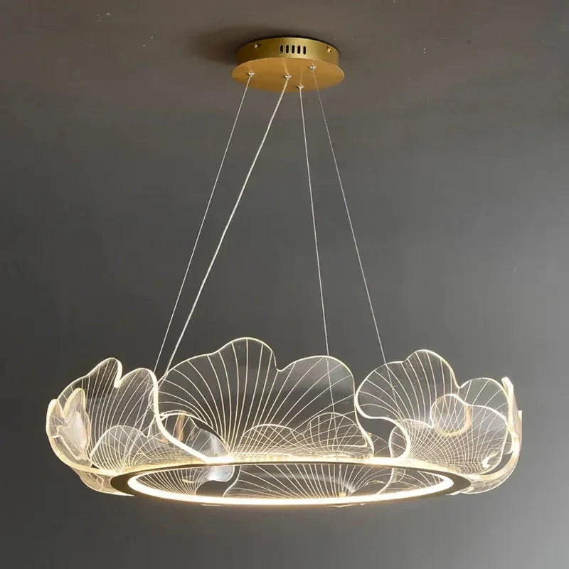 Art Deco Ginkgo Leaf Pendant Light with Adjustable Drop