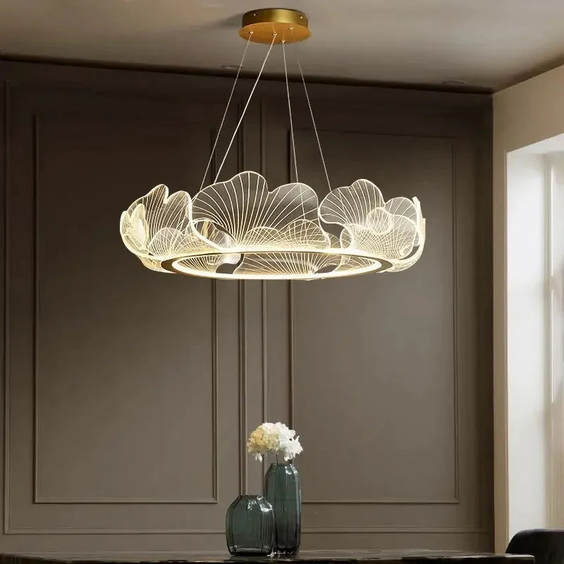 Art Deco Ginkgo Leaf Pendant Light with Adjustable Drop