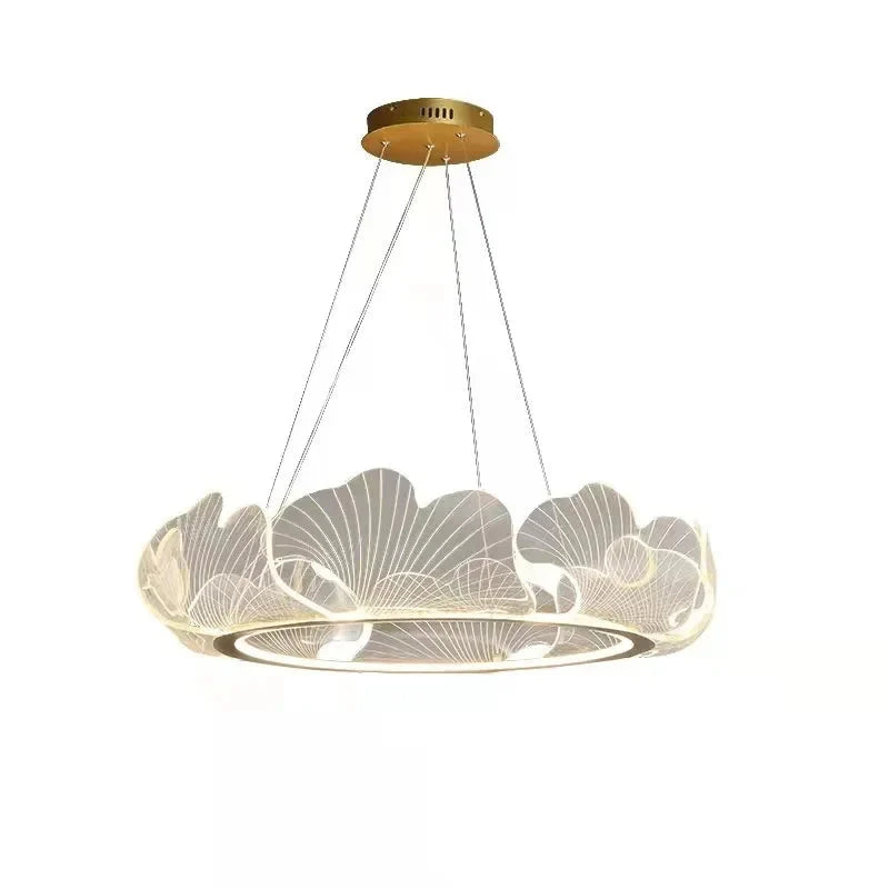 Art Deco Ginkgo Leaf Pendant Light with Adjustable Drop