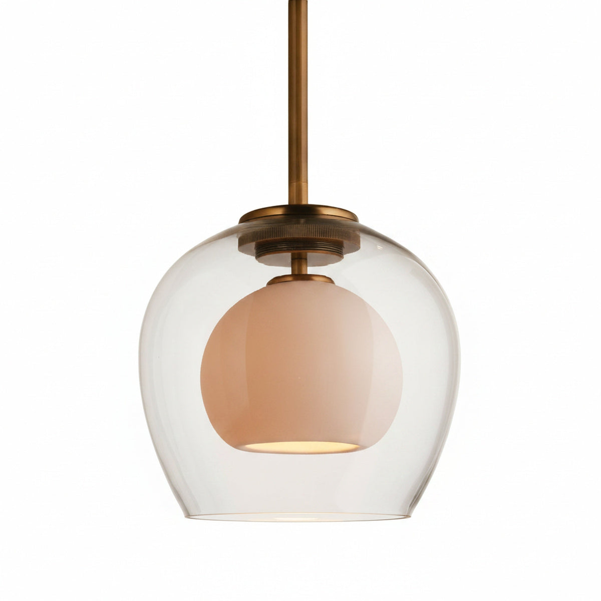 Art Deco Glass Dome Pendant with Brass-Finish Suspension