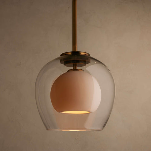Art Deco Glass Dome Pendant with Brass-Finish Suspension