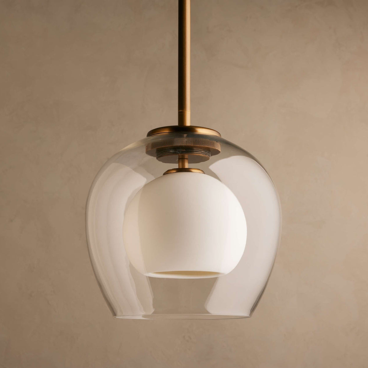 Art Deco Glass Dome Pendant with Brass-Finish Suspension