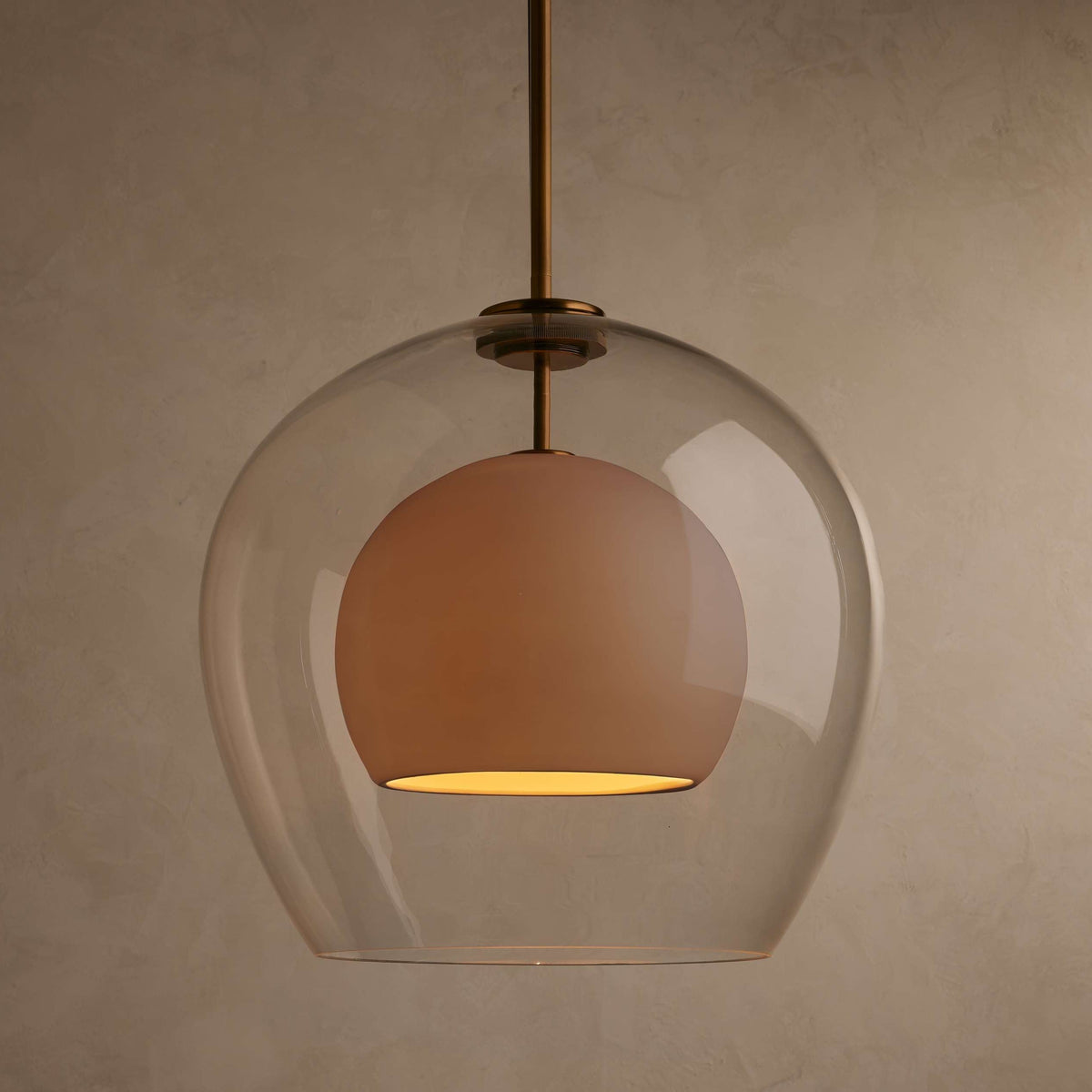 Art Deco Glass Dome Pendant with Brass-Finish Suspension