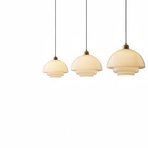 Art Deco Opal Glass Pendant Light with Brass Fitting