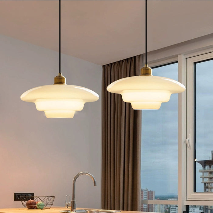 Art Deco Opal Glass Pendant Light with Brass Fitting
