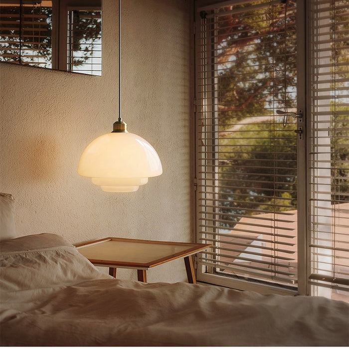 Art Deco Opal Glass Pendant Light with Brass Fitting