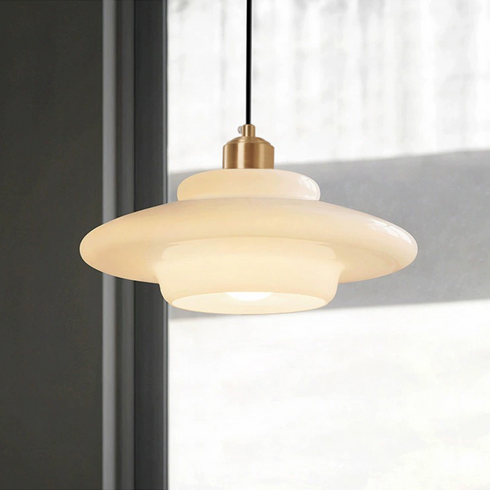 Art Deco Opal Glass Pendant Light with Brass Fitting