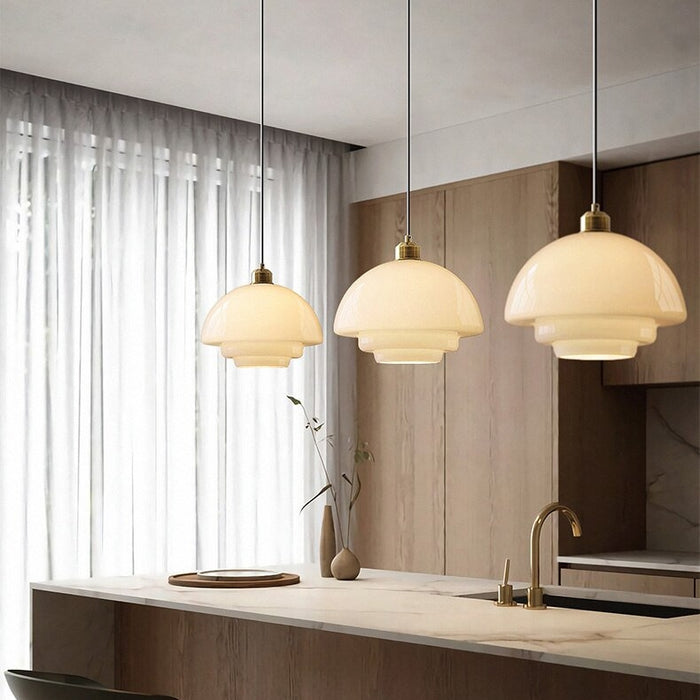 Art Deco Opal Glass Pendant Light with Brass Fitting