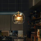 Art Deco Double Glass Globe Pendant Light, Height Adjustable