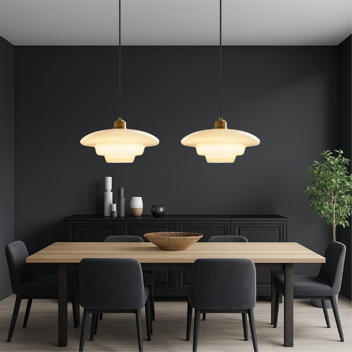 Art Deco Dome Pendant Light in Opal Glass, Brass Finish