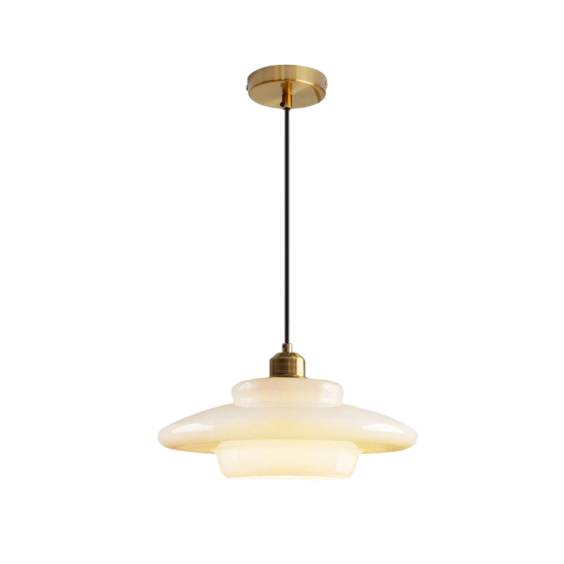 Art Deco Dome Pendant Light in Opal Glass, Brass Finish