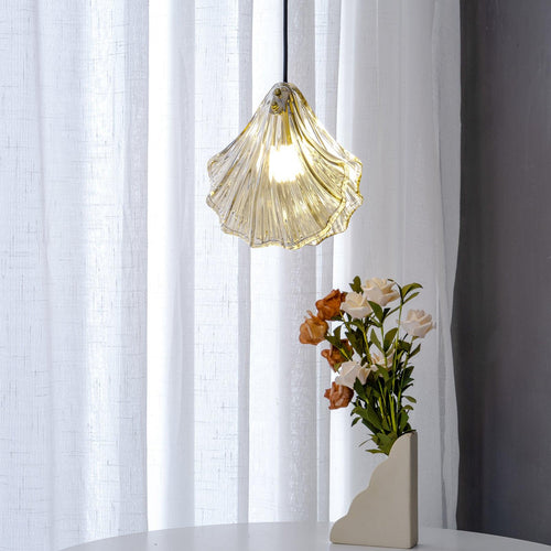 Art Deco Shell Shaped Ribbed Glass Pendant Light