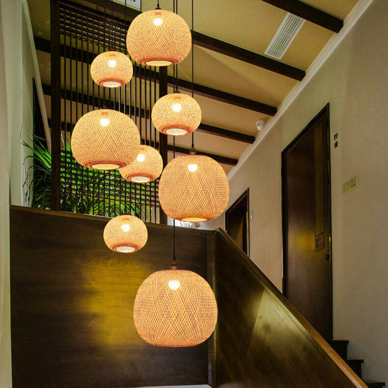 Boho Bamboo Woven Globe Pendant Light, 30 to 60 cm