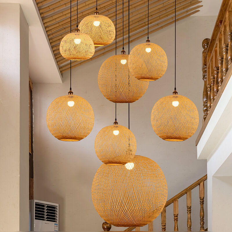 Boho Bamboo Woven Globe Pendant Light, 30 to 60 cm