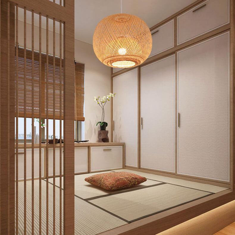 Boho Bamboo Woven Globe Pendant Light, 30 to 60 cm