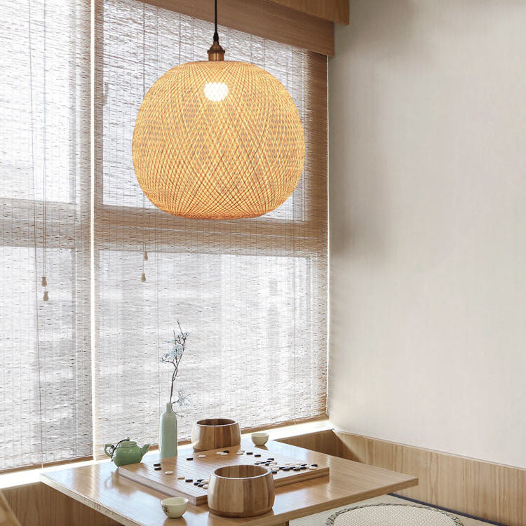 Boho Bamboo Woven Globe Pendant Light, 30 to 60 cm