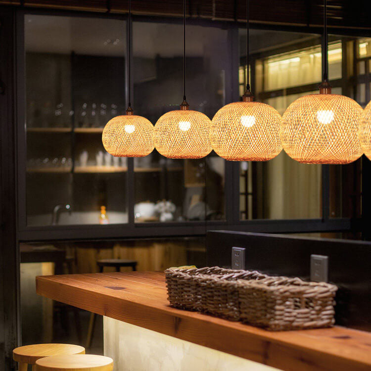 Boho Bamboo Woven Globe Pendant Light, 30 to 60 cm
