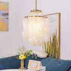 Boho Shell Disc Pendant Light, Chrome or Gold Frame