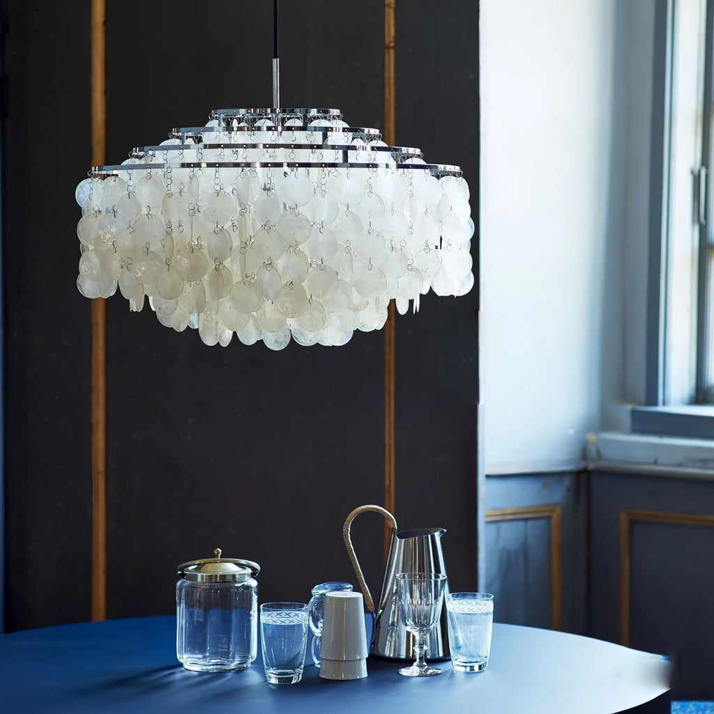 Boho Shell Disc Pendant Light, Chrome or Gold Frame