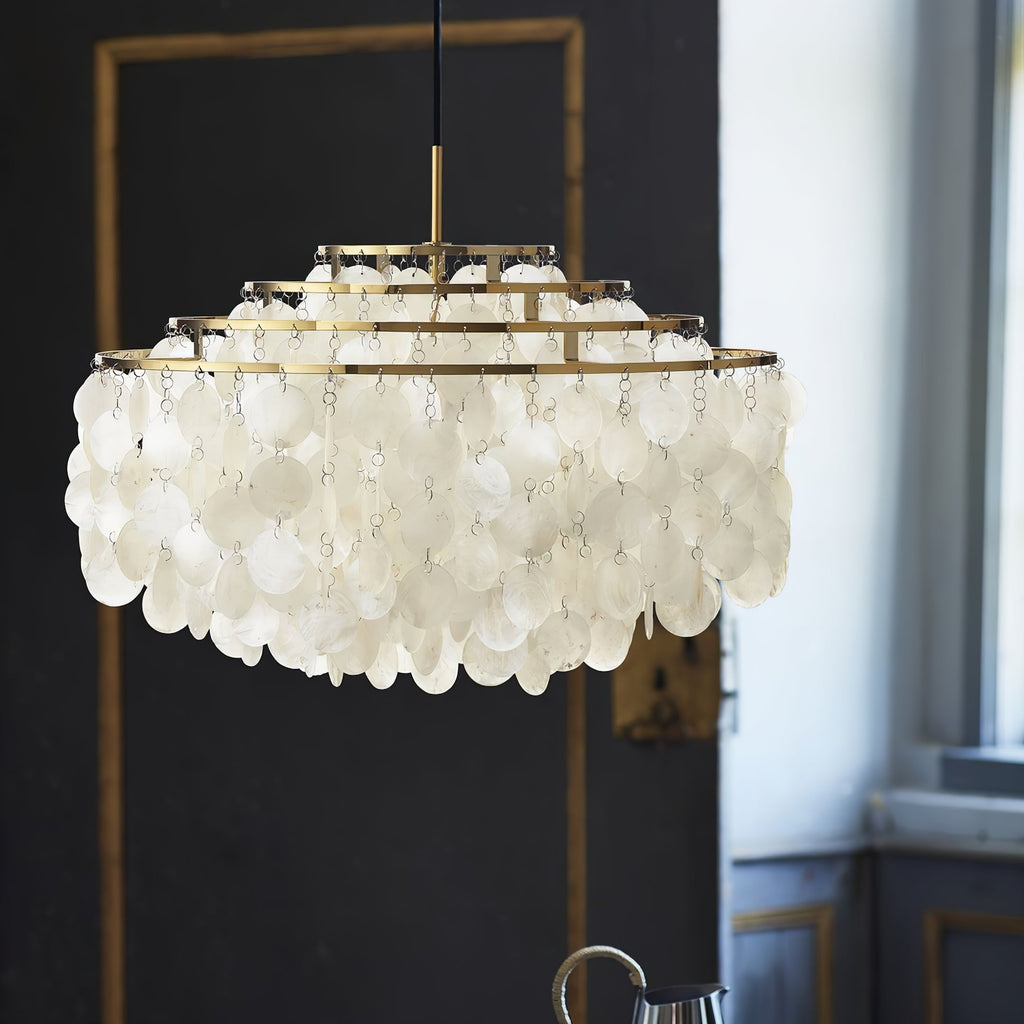 Boho Shell Disc Pendant Light, Chrome or Gold Frame