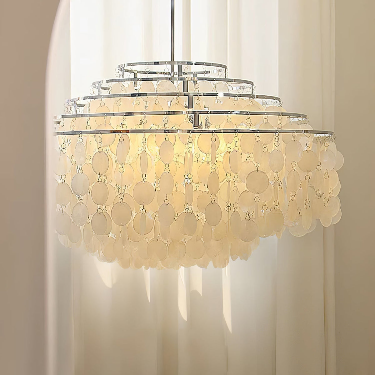 Boho Shell Disc Pendant Light, Chrome or Gold Frame