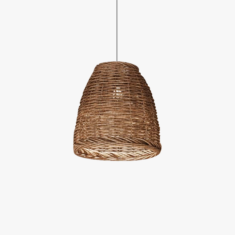 Boho Woven Rattan Bell Pendant Light, Adjustable Drop
