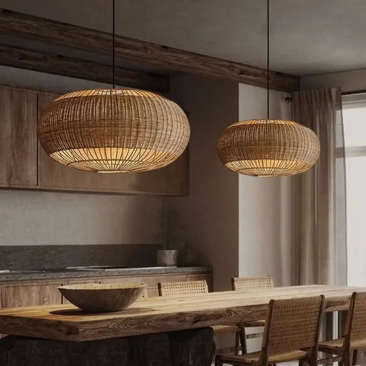 Woven Rattan Ellipse Pendant Light in Three Sizes
