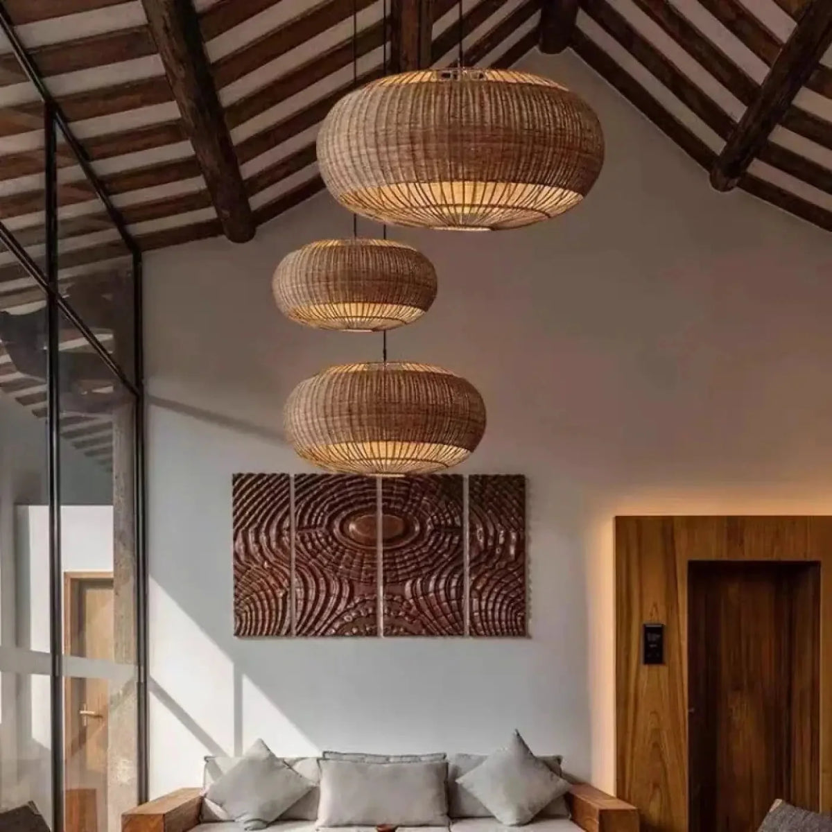 Woven Rattan Ellipse Pendant Light in Three Sizes