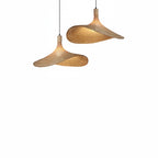 Boho Rattan Pendant Light with Wavy Shade and Wood Mount