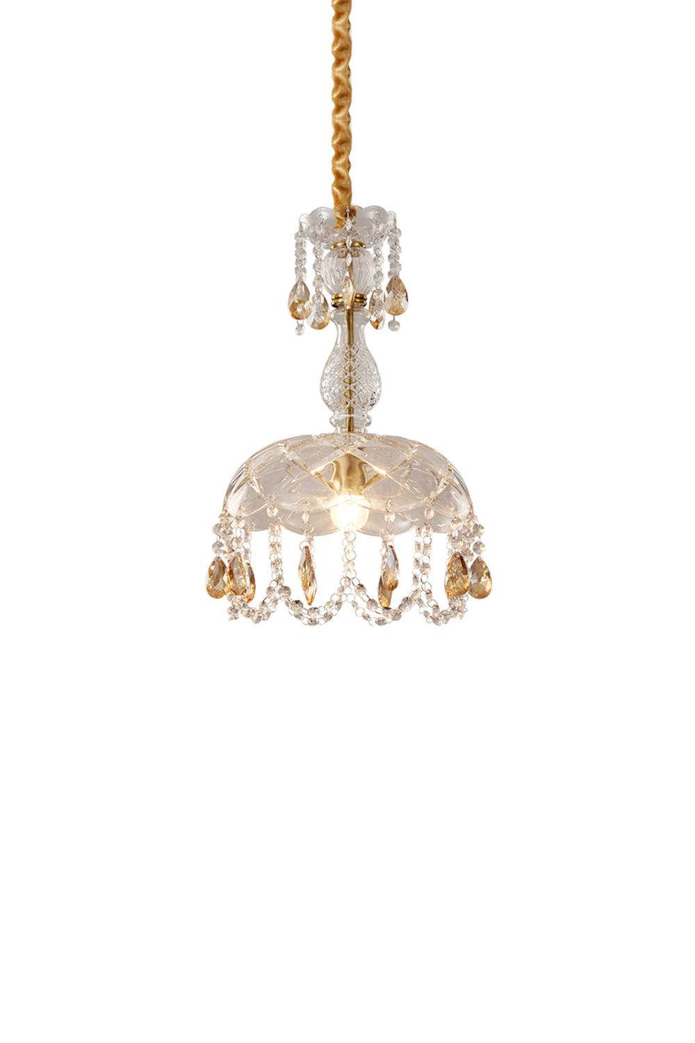 Art Deco Crystal Pendant Light with Carved Glass Shade