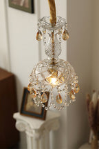Art Deco Crystal Pendant Light with Carved Glass Shade