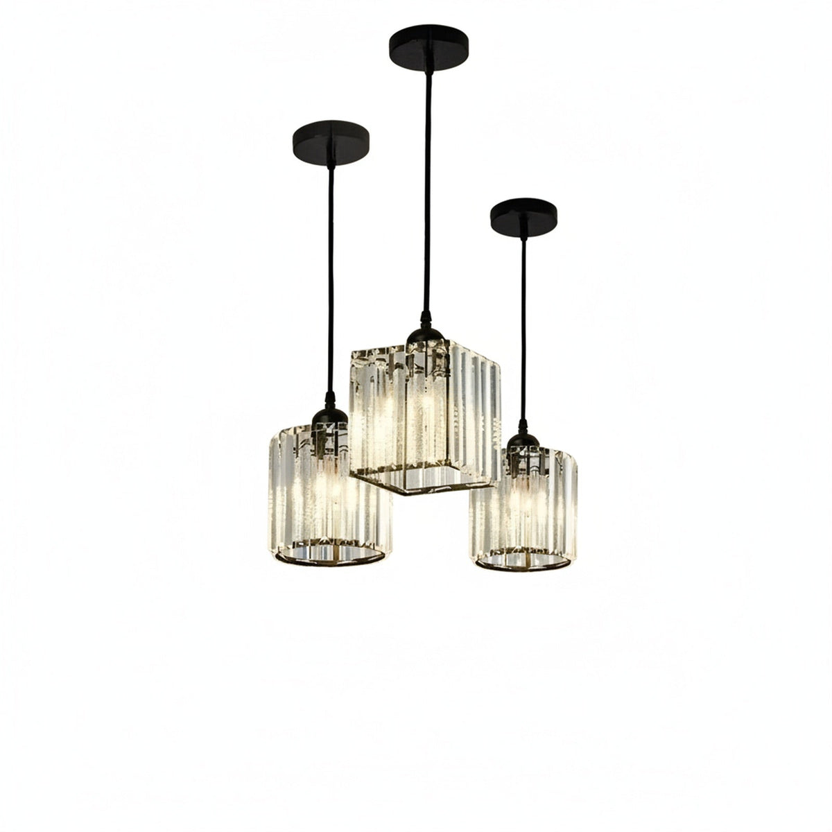 K9 Crystal Pendant Light with Adjustable Height, Round or Square