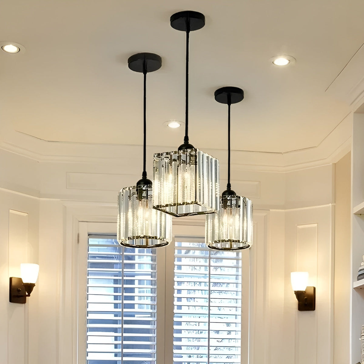 K9 Crystal Pendant Light with Adjustable Height, Round or Square
