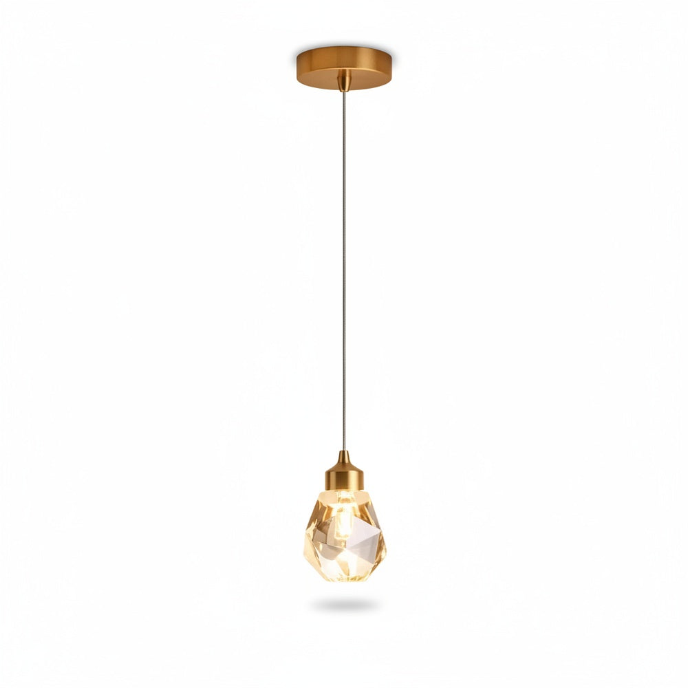 Crystal Diamond Pendant Light, Gold Finish, 1 to 5 Lights