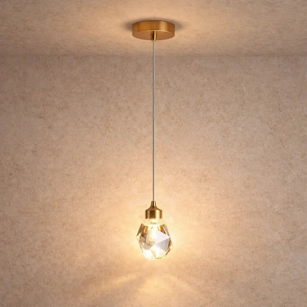 Crystal Diamond Pendant Light, Gold Finish, 1 to 5 Lights