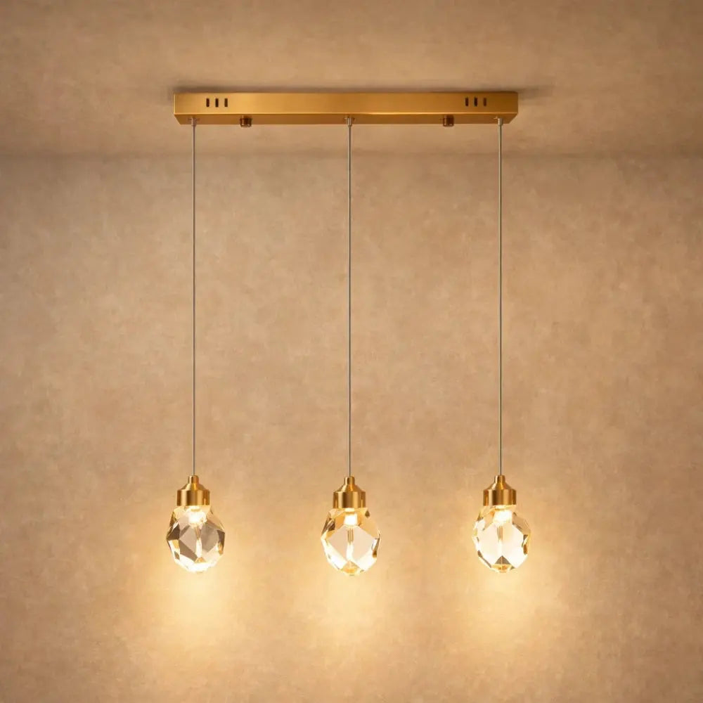 Crystal Diamond Pendant Light, Gold Finish, 1 to 5 Lights