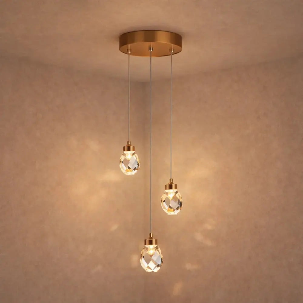 Crystal Diamond Pendant Light, Gold Finish, 1 to 5 Lights