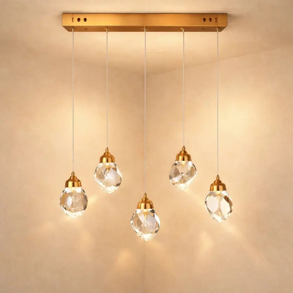 Crystal Diamond Pendant Light, Gold Finish, 1 to 5 Lights