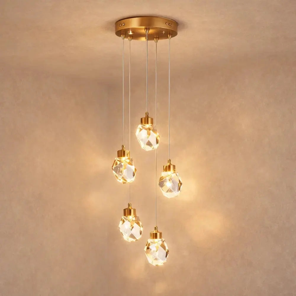 Crystal Diamond Pendant Light, Gold Finish, 1 to 5 Lights