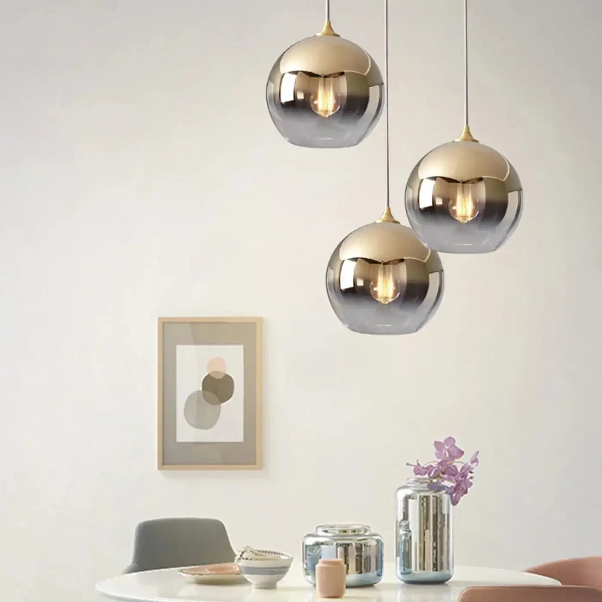 Mirrored Ombre Glass Globe Pendant Light