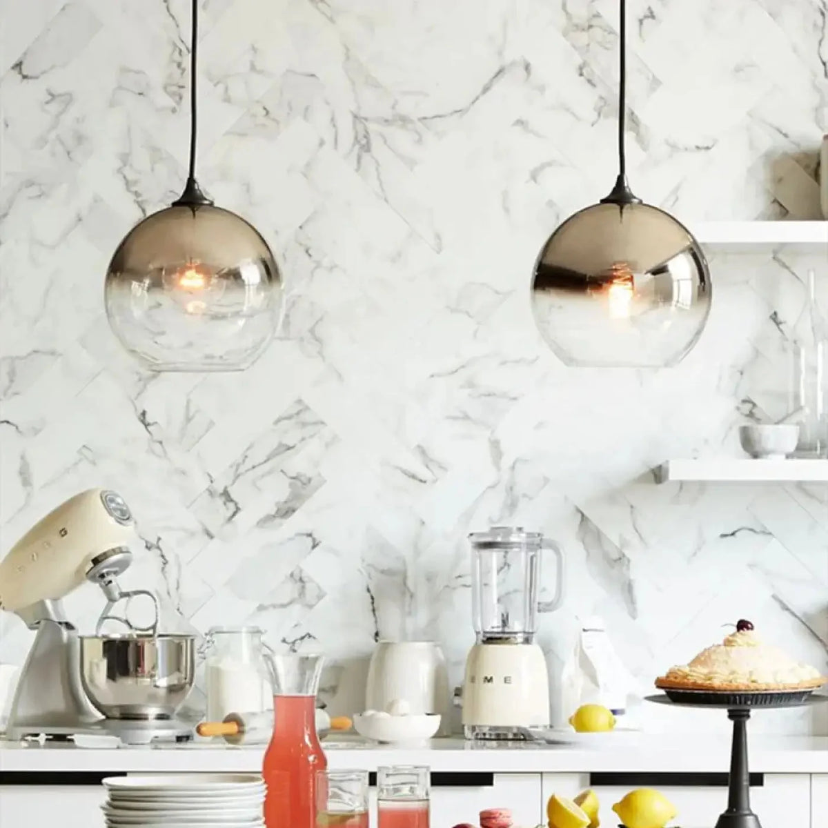 Mirrored Ombre Glass Globe Pendant Light