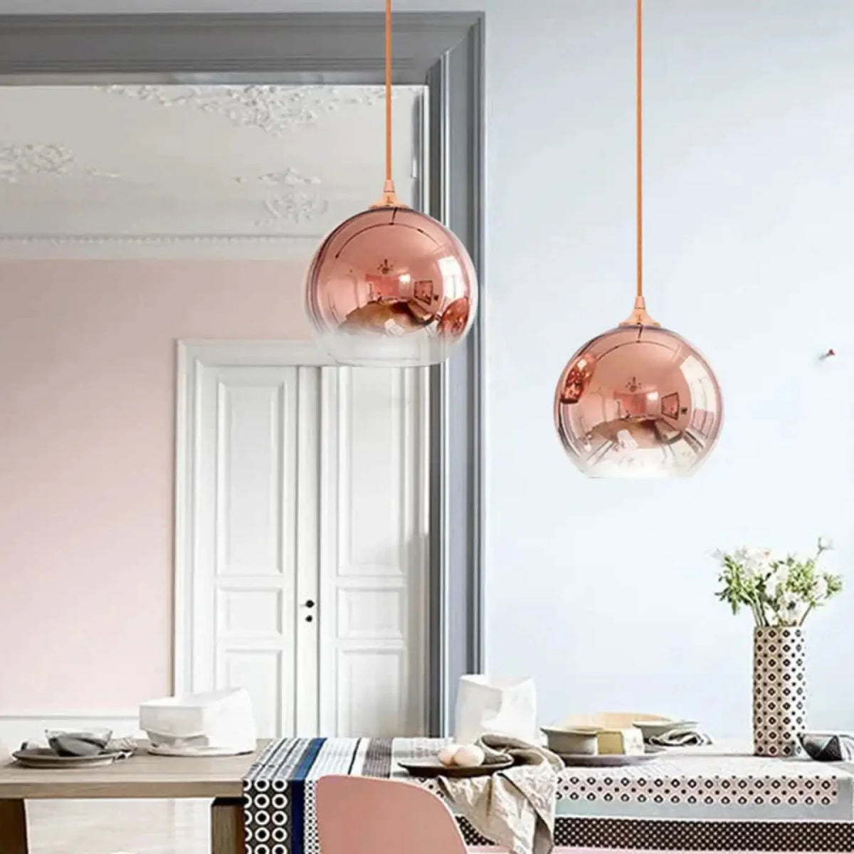Mirrored Ombre Glass Globe Pendant Light