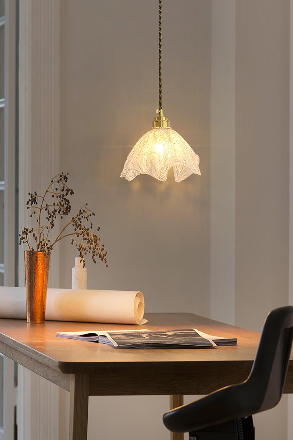 Glamour Petal Edge Glass Pendant Light with Brass Fitting