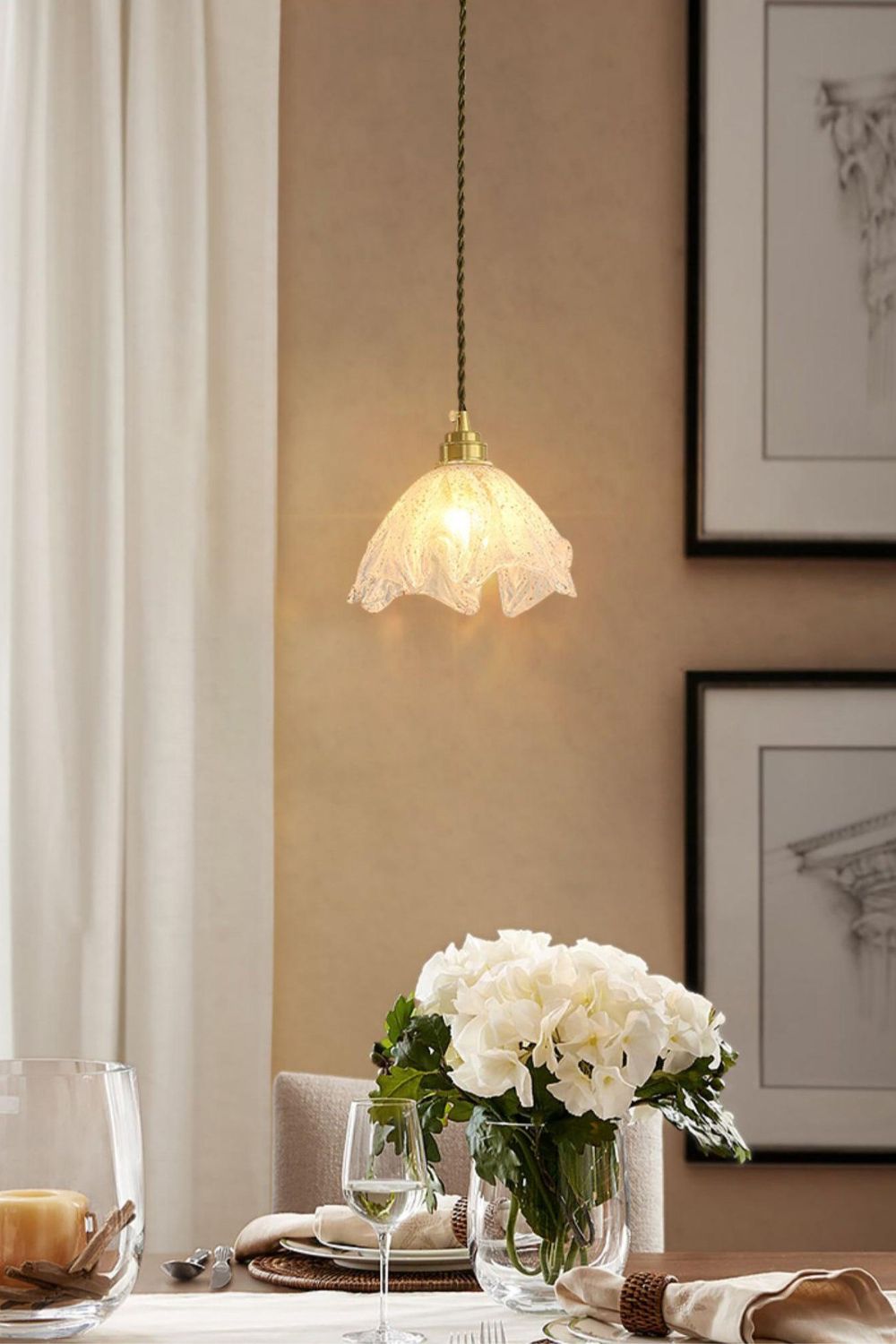 Glamour Petal Edge Glass Pendant Light with Brass Fitting