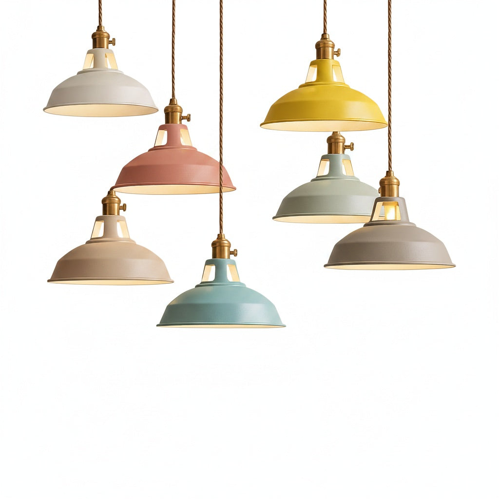 Industrial Dome Pendant Light in Colour with Braided Cable