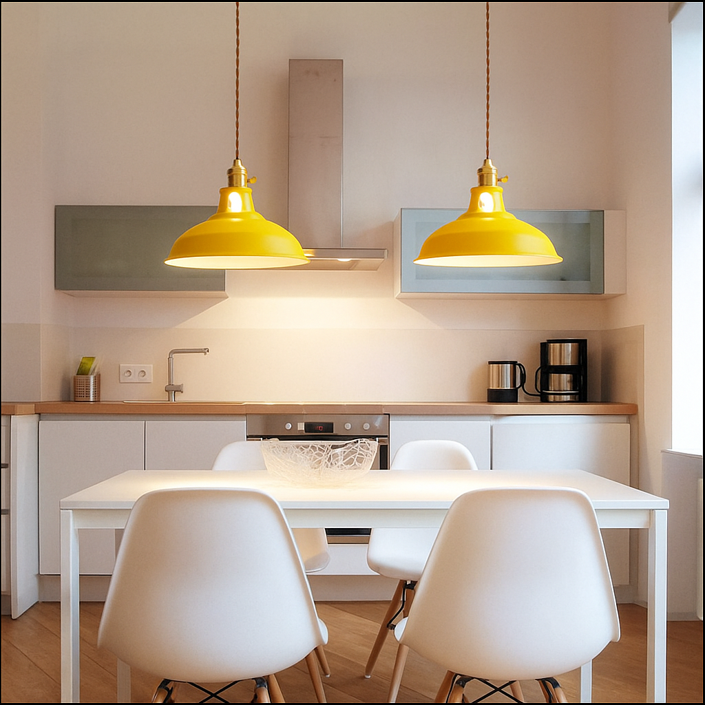 Industrial Dome Pendant Light in Colour with Braided Cable
