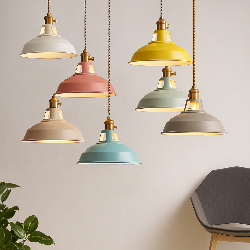 Industrial Dome Pendant Light in Colour with Braided Cable