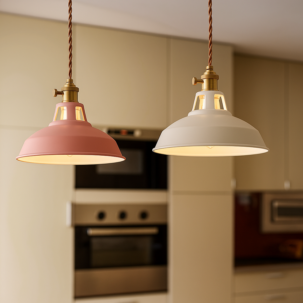 Industrial Dome Pendant Light in Colour with Braided Cable