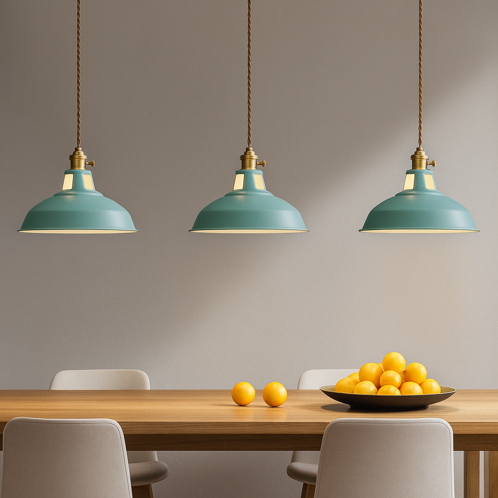 Industrial Dome Pendant Light in Colour with Braided Cable