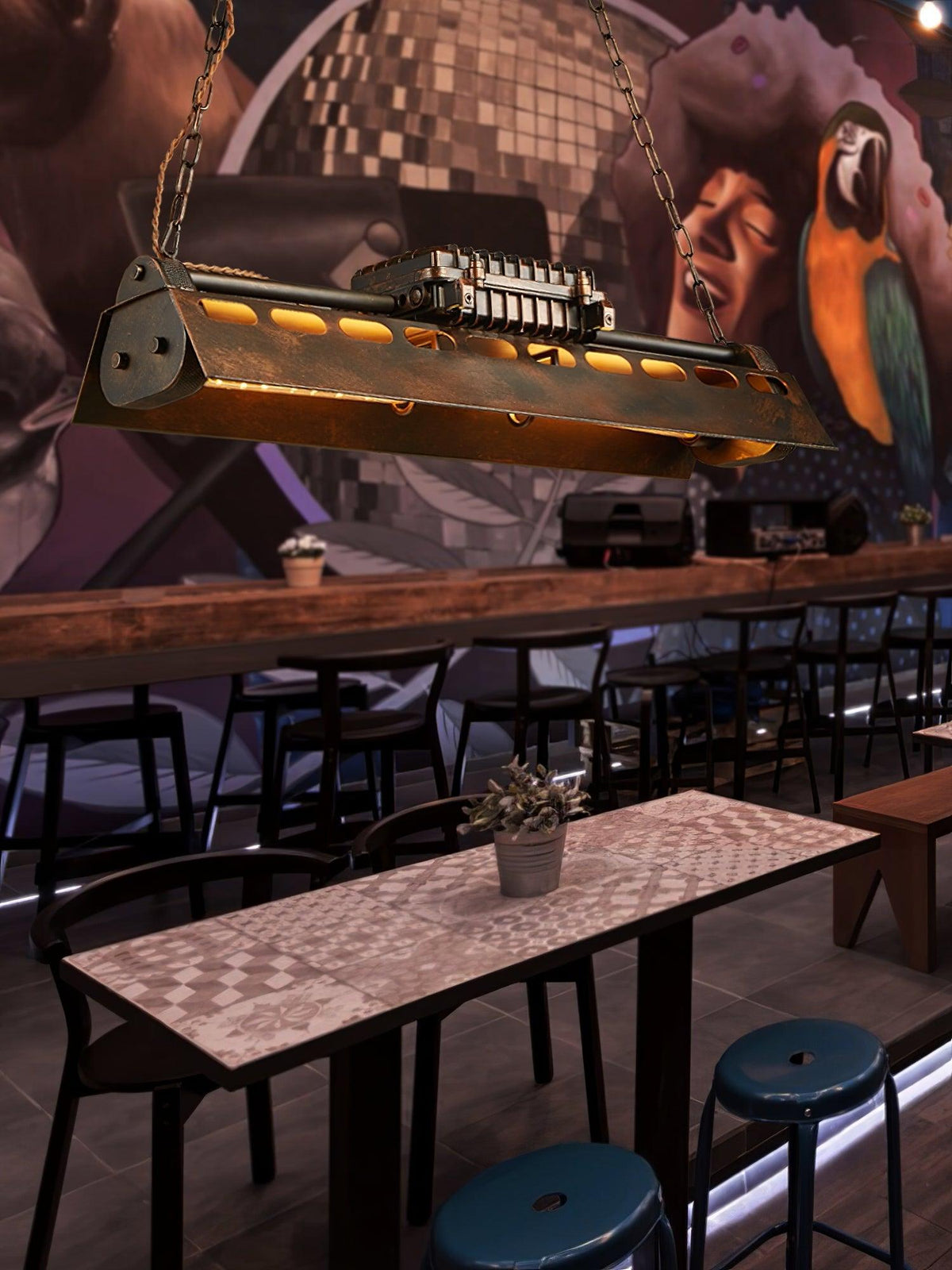 Industrial Rust-Effect Trough Pendant Light on Chain
